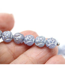 7mm Rose Bud Czech Glass Beads Frosted Blue 20pc