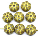 12mm Rustic yellow puffy pansy flower czech glass
