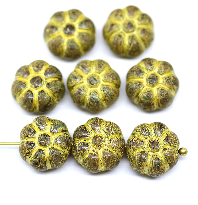 12mm Rustic yellow puffy pansy flower czech glass
