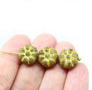 12mm Rustic yellow puffy pansy flower czech glass