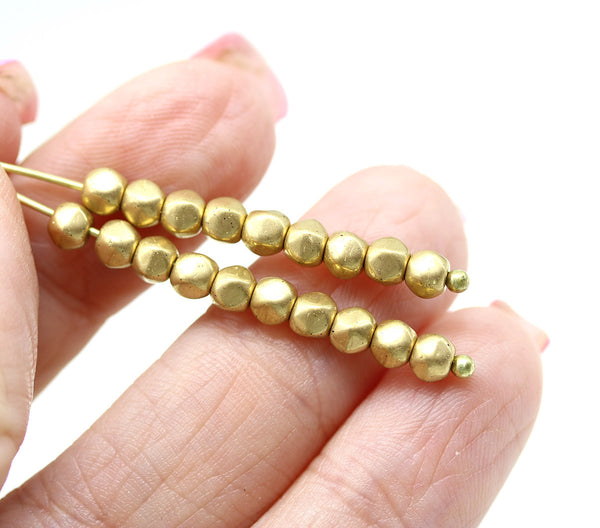 4mm Golden Czech glass round English cut beads