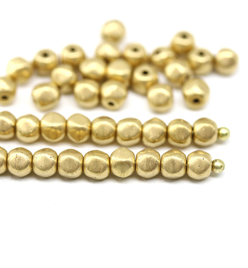 4mm Golden Czech glass round English cut beads