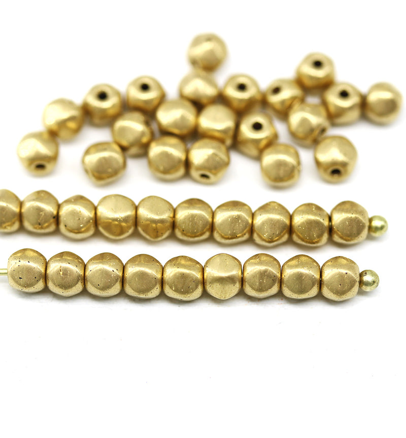 4mm Golden Czech glass round English cut beads