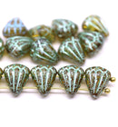 Lotus Czech glass beads Picasso green: two hole, 15pc