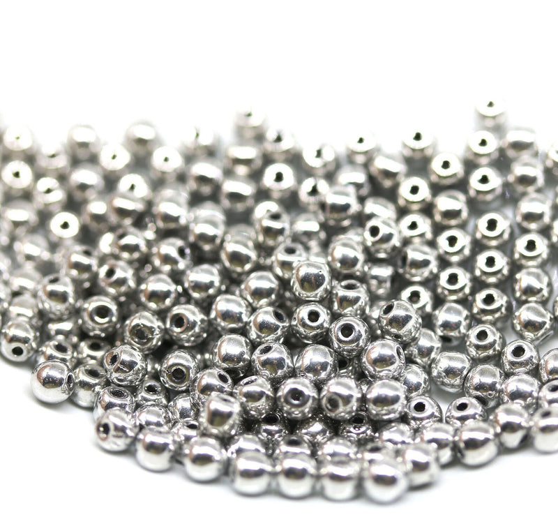 3mm Dark silver round druk Czech glass small spacer beads 5gr