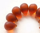 6Pc frosted topaz teardrops czech glass, Large glass Briolettes - 10x14mm