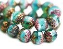 8mm Teal Green cathedral round fire polished ball beads 8pc