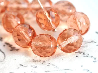 10mm Peach Czech glass fire polished round beads - 10Pc