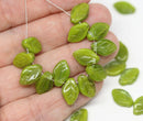 12x7mm Olive green leaf beads Czech glass top drilled, 30Pc