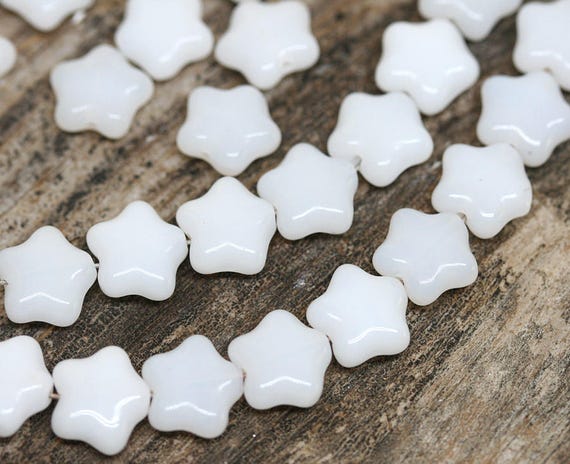 8mm White star beads czech glass, 60Pc