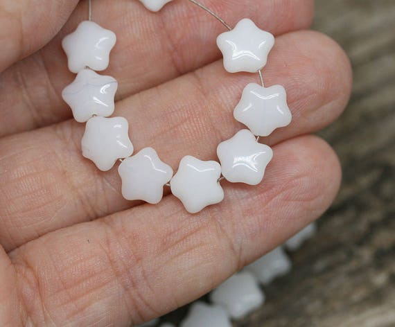 8mm White star beads czech glass, 40Pc