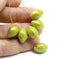 Green lime czech glass beads lemon shape gold wash 6Pc