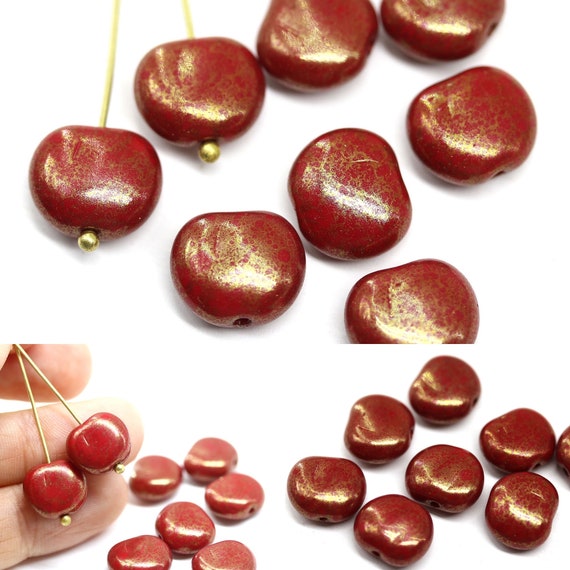 Apple Czech glass fruit beads Dark red luster, 8pc
