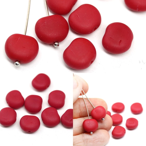 Apple Czech glass fruit beads red matte, 8pc