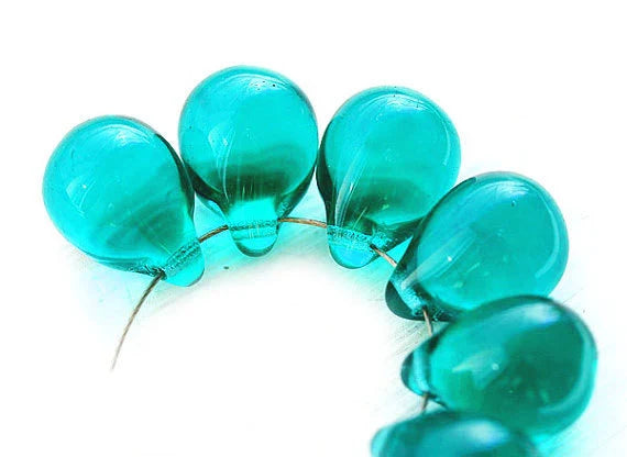 10x14mm Teal green czech glass teardrop beads large briolette drop 6pc