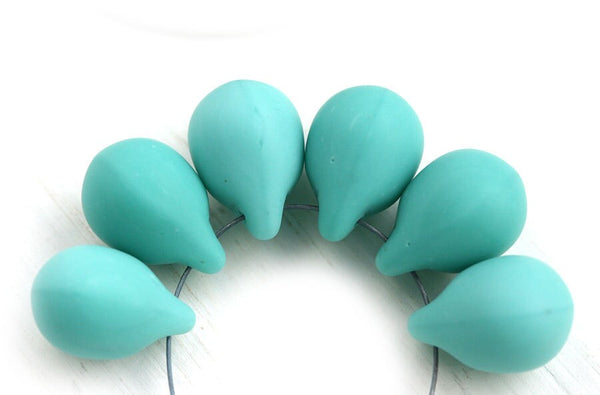 10x14mm Frosted turquoise czech glass teardrop beads large briolette drop 6p