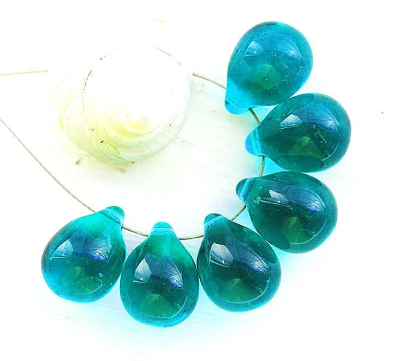 10x14mm Teal green czech glass teardrop beads large briolette drop 6pc