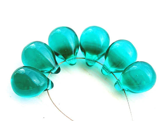 10x14mm Teal green czech glass teardrop beads large briolette drop 6pc