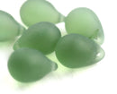 10x14mm Matte green czech glass teardrop beads large briolette drop 6pc