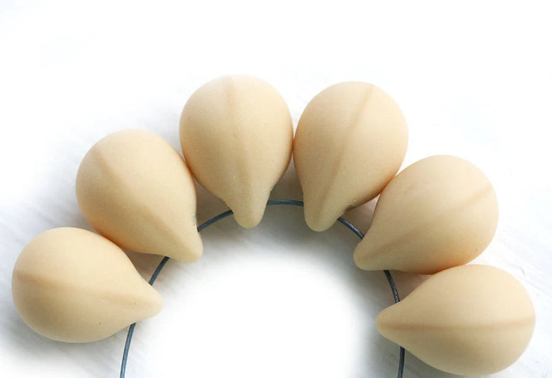 10x14mm Beige czech glass teardrop beads large briolette drop 6pc