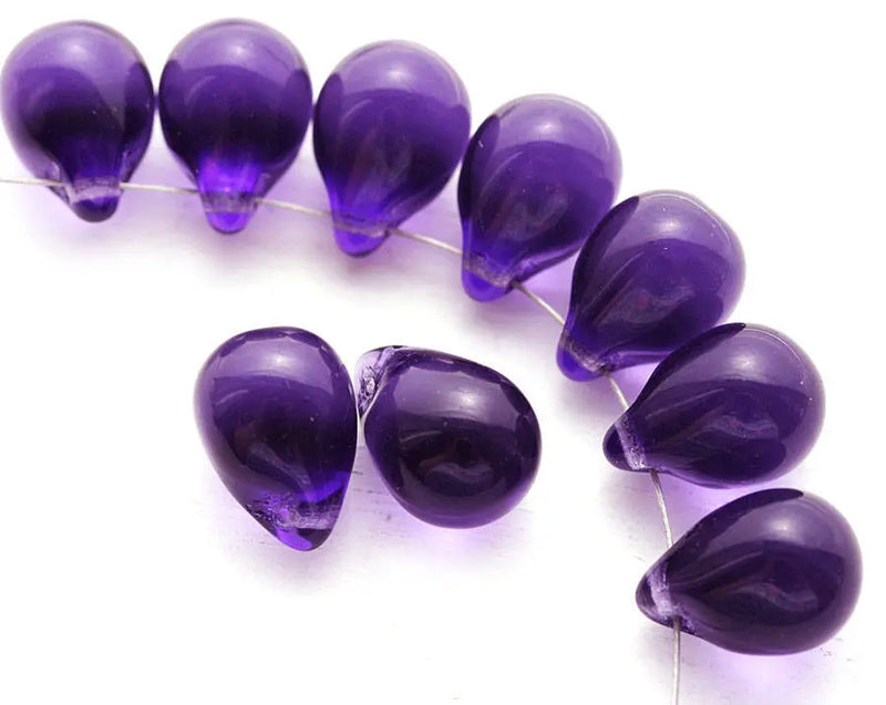 10x14mm Blue purple czech glass teardrop beads large briolette drop 6pc