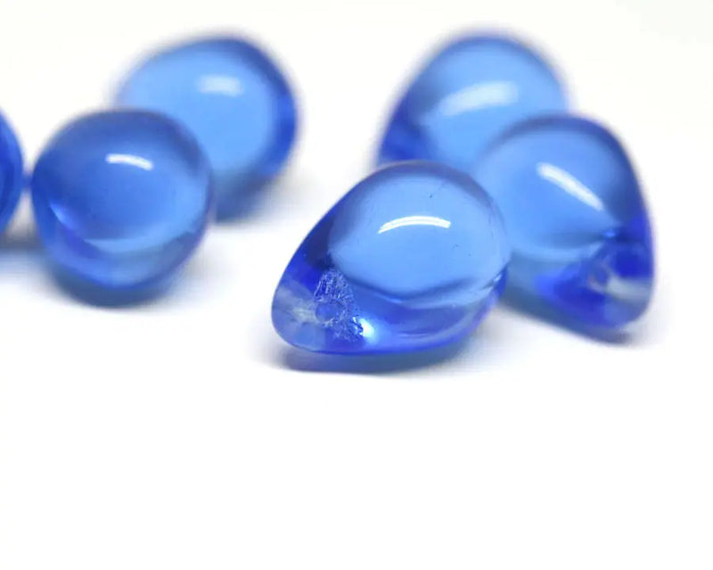 10x14mm Blue czech glass teardrop beads large briolette drop 6pc