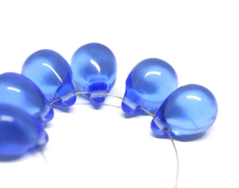 10x14mm Blue czech glass teardrop beads large briolette drop 6pc