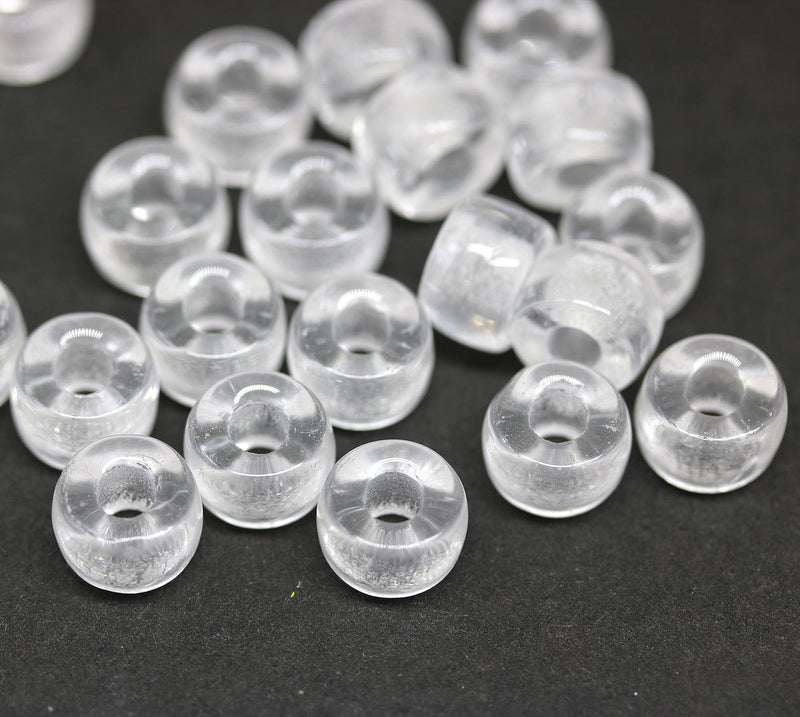9mm Pony Crystal clear pony beads, 3mm large hole, 20pc