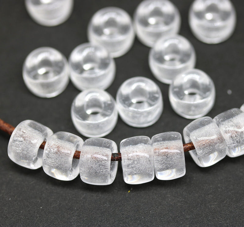 9mm Pony Crystal clear pony beads, 3mm large hole, 20pc