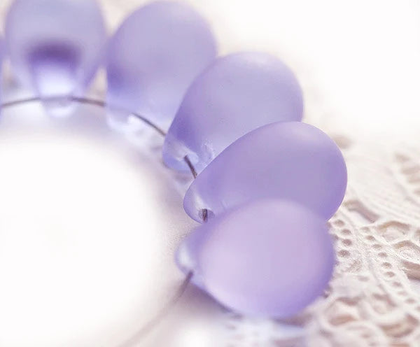 10x14mm Frosted lilac czech glass teardrop beads large briolette drop 6pc
