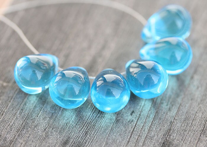10x14mm Aqua blue czech glass teardrop beads large briolette drop 6pc