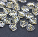 9mm Clear leaf heart shaped triangle Czech glass leaves - 30pc