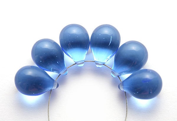 10x14mm Sapphire blue czech glass teardrop beads large briolette drop 6pc