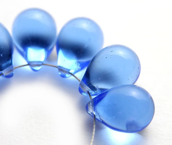 10x14mm Sapphire blue czech glass teardrop beads large briolette drop 6pc