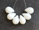 10x14mm White czech glass teardrop beads large briolette drop 6pc