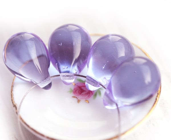 10x14mm Lilac czech glass teardrop beads large briolette drop 6pc