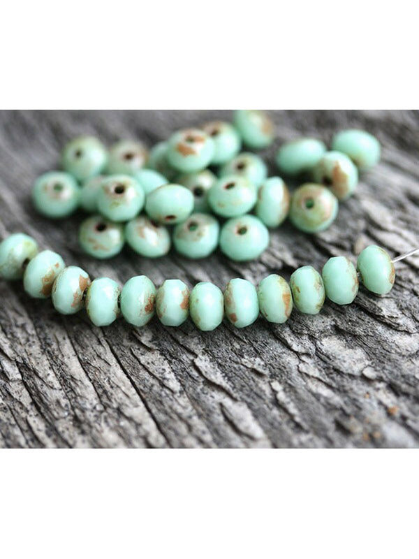 3x5mm Mint green picasso rondelle beads czech glass 40pc