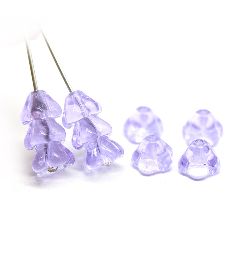 Lilac czech glass bell flower cups small floral beads