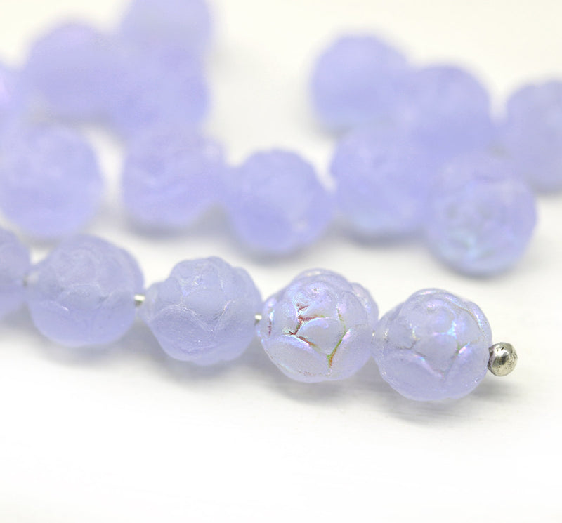 Rose Bud Czech Glass Beads Frosted Lilac