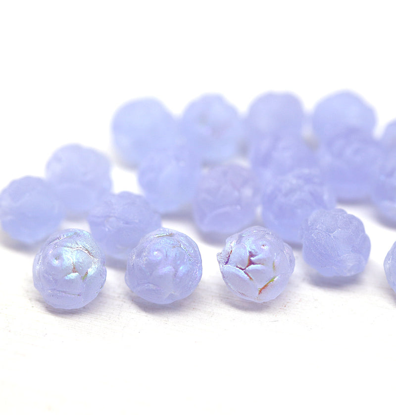 Rose Bud Czech Glass Beads Frosted Lilac