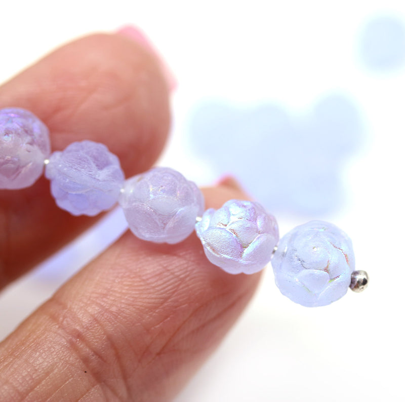 Rose Bud Czech Glass Beads Frosted Lilac
