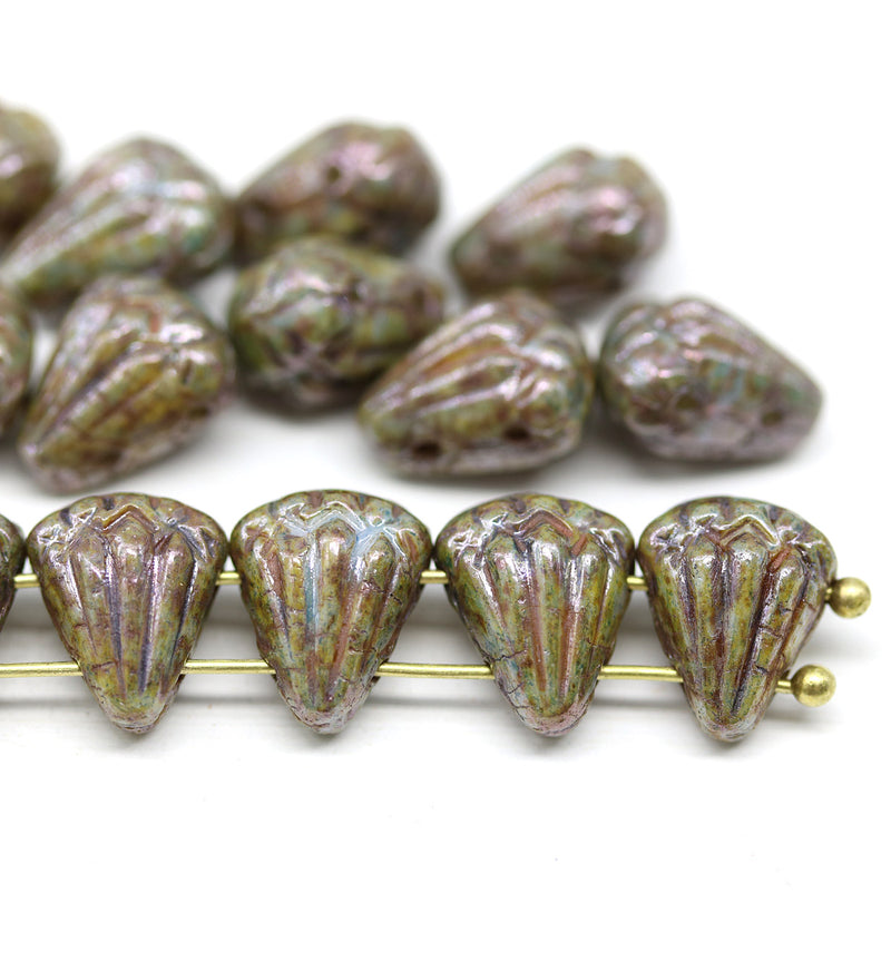 Lotus Czech glass beads Picasso Brown: two hole