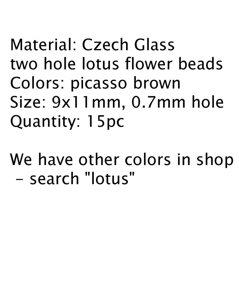 Lotus Czech glass beads Picasso Brown: two hole, 15pc