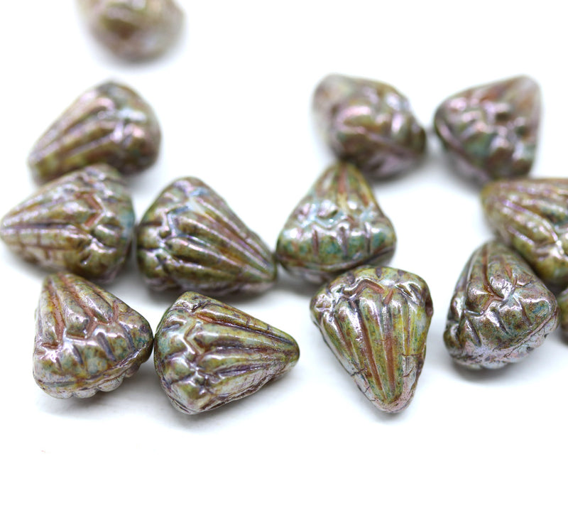 Lotus Czech glass beads Picasso Brown: two hole