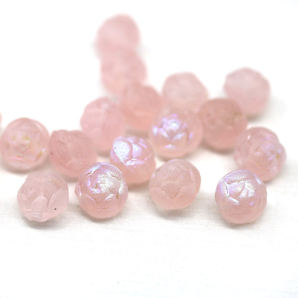 Rose Bud Czech Glass Beads Frosted Pink 