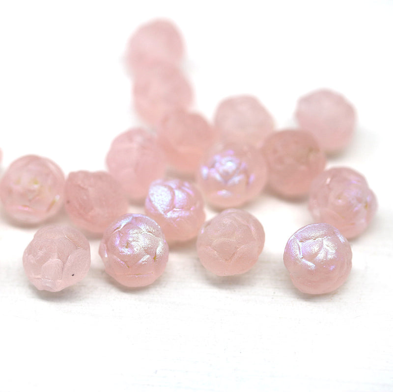 Rose Bud Czech Glass Beads Frosted Pink 