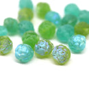 7mm Rose Bud Czech Glass Beads Green Mix 