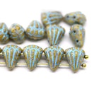 Lotus Czech glass beads Picasso Beige Blue: two hole