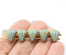 Lotus Czech glass beads Picasso Beige Blue: two hole
