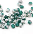 4mm Teal frosted czech glass fire polished beads, silver coating